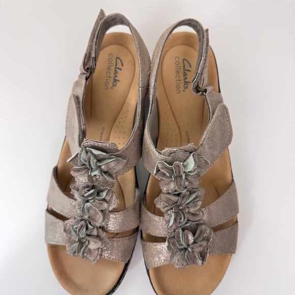 Clarks Women Merliah Sheryl Sandals Sz 10 Florette Comfort Strappy MetallicTaupe - Picture 6 of 9